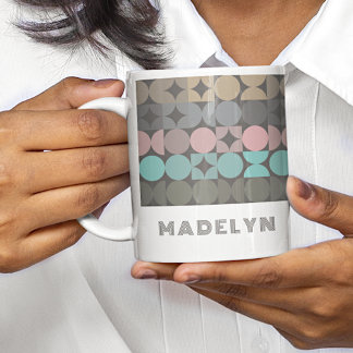 Caneca De Café Padrão de Pop Art Personalizado de Círculos e Quad