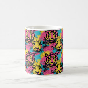 Caneca De Café Padrão de Pop de arte do Tiger em rosa, amarelo e 