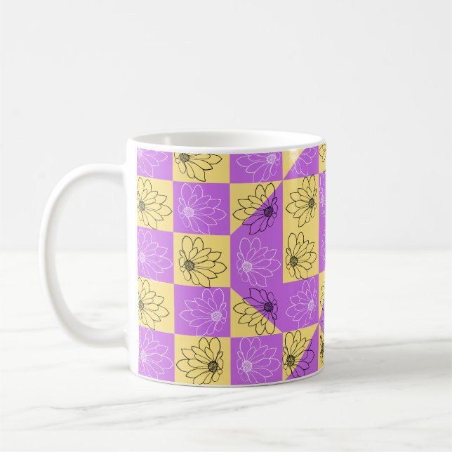 Caneca De Café Padrão de quadro de controlo sem costura da flor d (Esquerda)