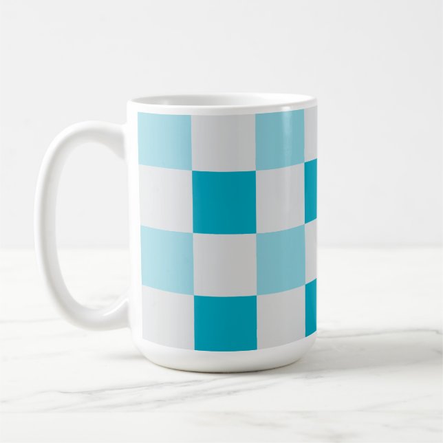 Caneca De Café Padrão De Quadro De Verificação Branco E Azul (Esquerda)
