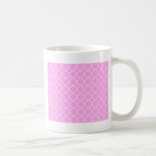 Caneca De Café Padrão De Quatrefoil Cor-De-Rosa E Branco