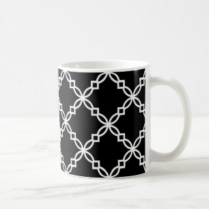 Caneca De Café Padrão de Quatrefoil de Grande Rico Branco Preto