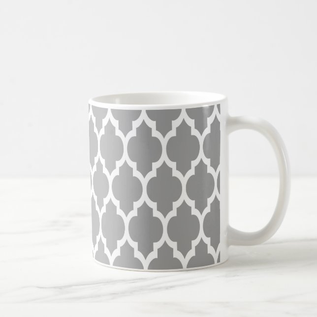 Caneca De Café Padrão de Quatrefoil Marroquino Branco Cinza Escur (Direita)