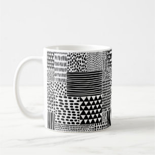 Caneca De Café Padrão de rabisco sem costura preto e branco. Des