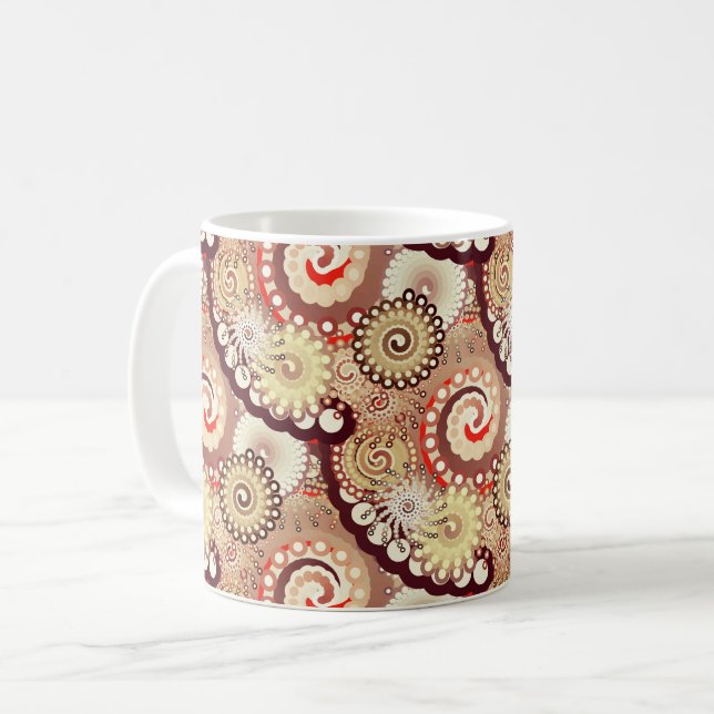 Caneca De Café padrão de redemoinho fractal, chocolate e creme (Frente Esquerda)
