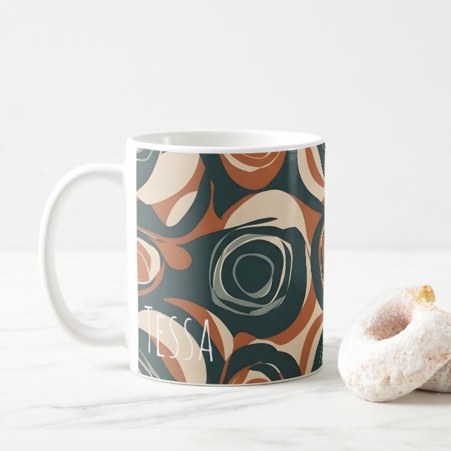 Caneca De Café Padrão de Redemoinho Terroso Retrô Moderno de Mead (Com Donut)