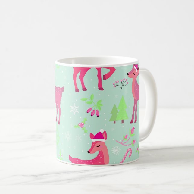 Caneca De Café Padrão de Reindeer de Natal (Frente Esquerda)