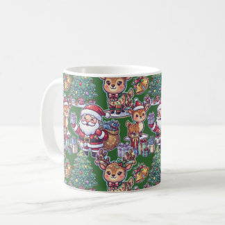 Caneca De Café Padrão de Rena do Papai Noel Natal Verde