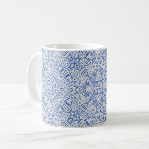 Caneca De Café Padrão de renda aberta cinza e azul vintage