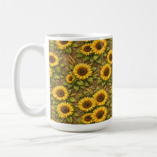 Caneca De Café Padrão de repetição contínua de girassol brilhante