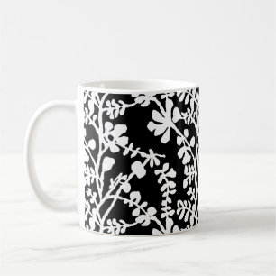 Caneca De Café Padrão De Repetição Floral Preto E Branco