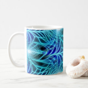 Caneca De Café Padrão de Repetição Fractal Luminoso Azul Elétrico