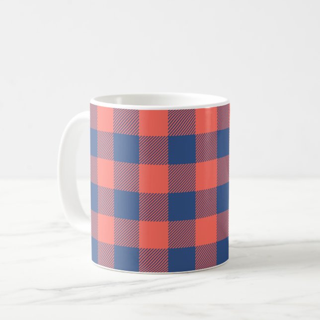Caneca De Café Padrão de retângulo quadrado azul Marinho rosa-cor (Frente Esquerda)