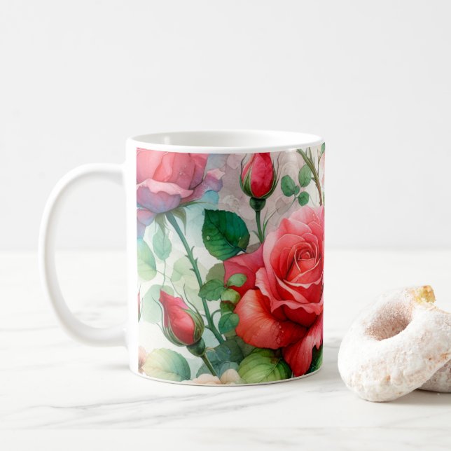 Caneca De Café Padrão de Rosa Caprichoso (Com Donut)