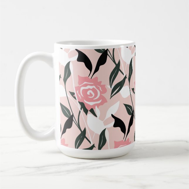 Caneca De Café Padrão de rosa cor-de-rosa (Esquerda)