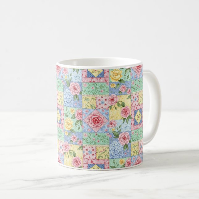 Caneca De Café Padrão de Rosa de Colcha Vintage (Frente Esquerda)