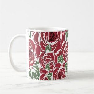 Caneca De Café Padrão de Rosa de Vintage Elegante - Floral Vermel