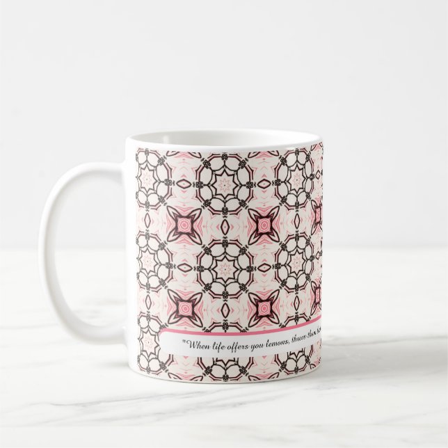 Caneca De Café Padrão de Rosa elegante e moderno com texto editáv (Esquerda)