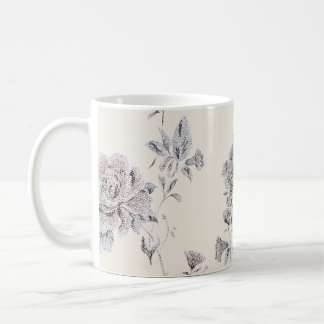 Caneca De Café Padrão de rosa pastel (Esquerda)