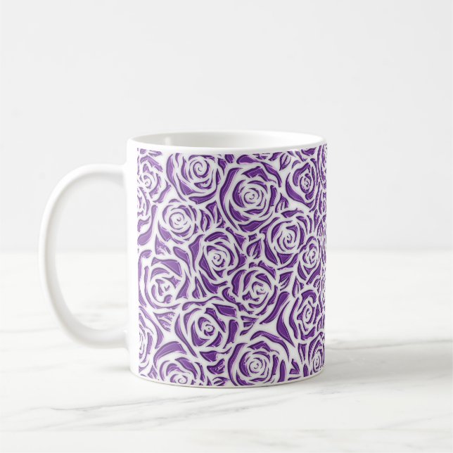Caneca De Café Padrão de Rosa Roxa Suave (Esquerda)