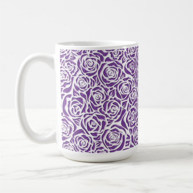 Caneca De Café Padrão de Rosa Roxa Suave (Esquerda)