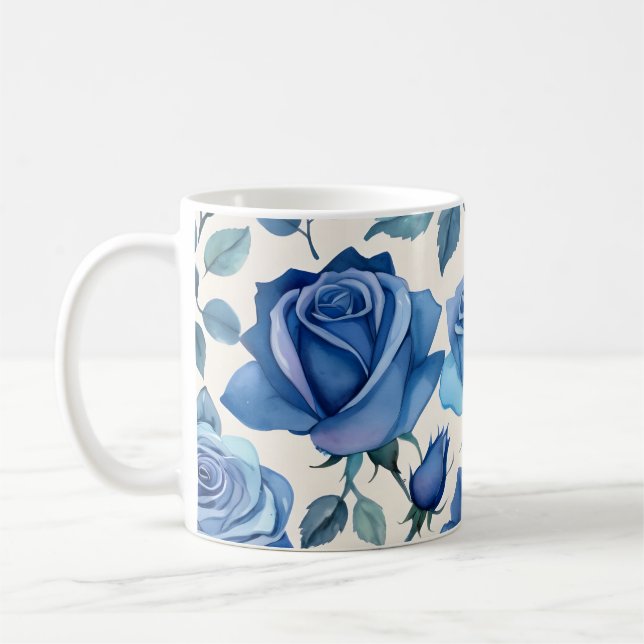 Caneca De Café Padrão de rosas azuis Elegante (Esquerda)