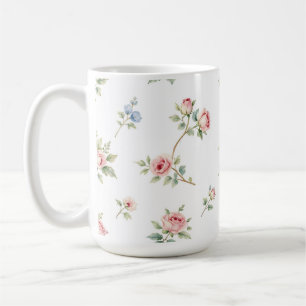 Caneca De Café Padrão de Rosas Cor-de-Rosa em Aquarela Romântica