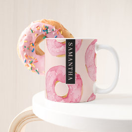 Caneca De Café Padrão de Rosquinhas de Aquarela Rosa Moderna com 