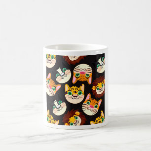 Caneca De Café Padrão de Rostos de Animais Gatos Leões Cães