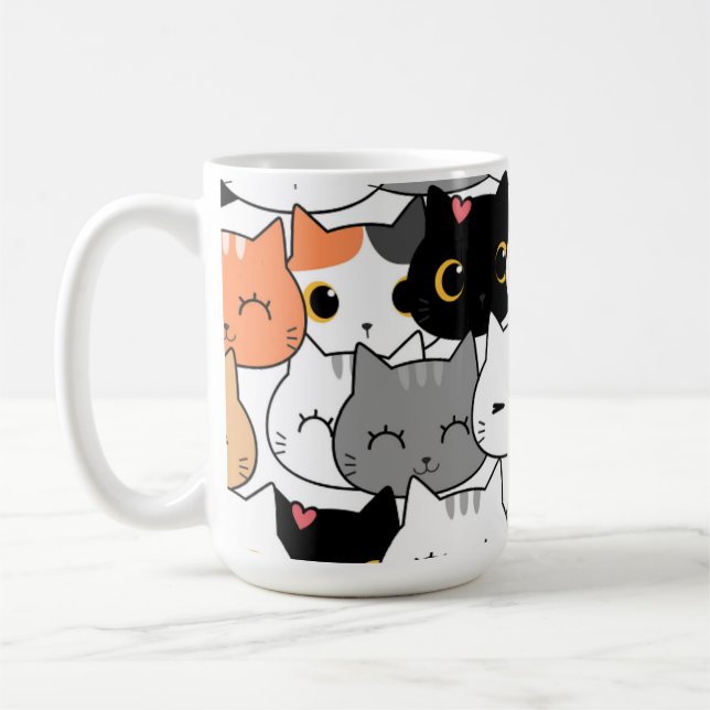 Caneca De Café Padrão de Rostos de Gatos Kawaii Fofos  (Esquerda)