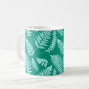 Caneca De Café Padrão de Samambaia da Floresta, Turquesa e Água