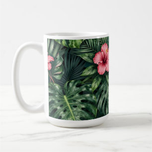 Caneca De Café Padrão de selva Monstera Hibisco Tropical