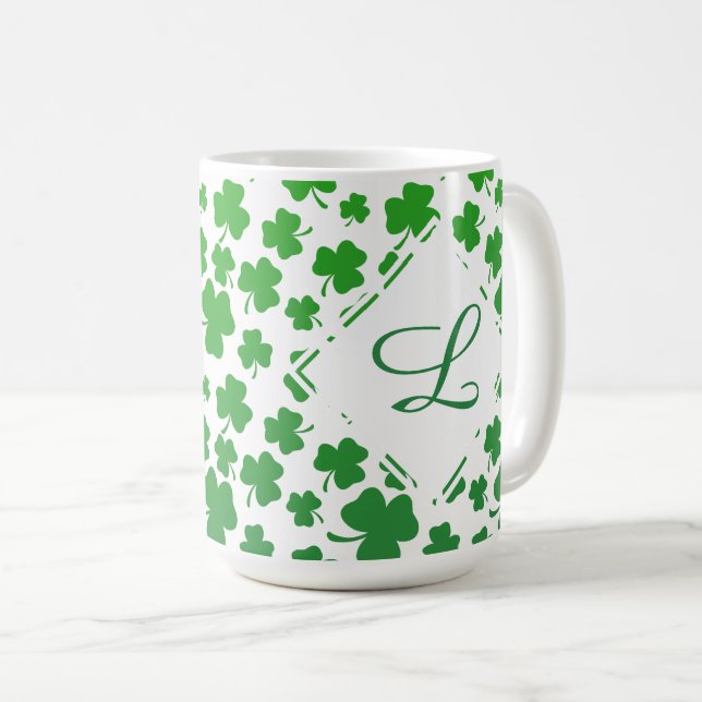 Caneca De Café Padrão de Shamrock de Clover Clover 3 Folhas de Mã (Frente Esquerda)