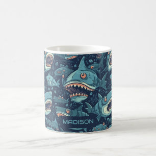 Caneca De Café Padrão de Sharks de Nome Personalizado