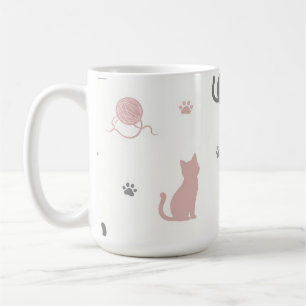 Caneca De Café Padrão de Silhueta de Gato e Fio Caprichoso