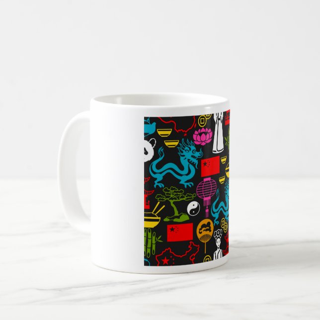Caneca De Café Padrão de Símbolos da Cultura Chinesa (Frente Esquerda)