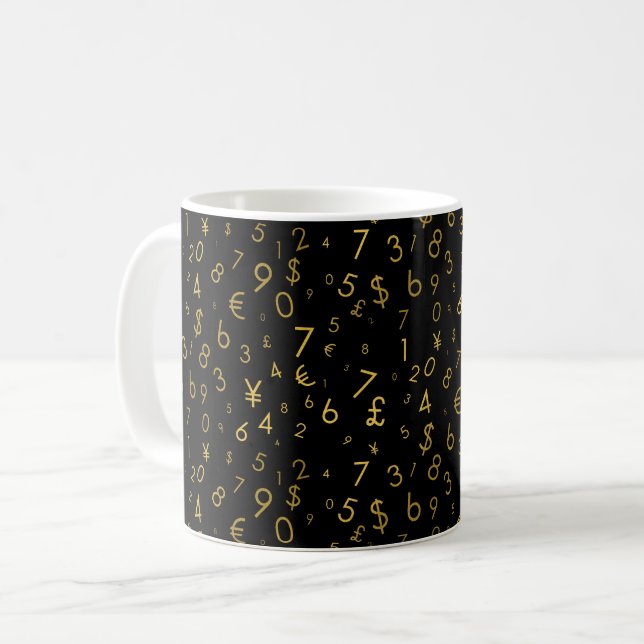 Caneca De Café Padrão de Símbolos de Moeda dos Números de Luxo Do (Frente Esquerda)
