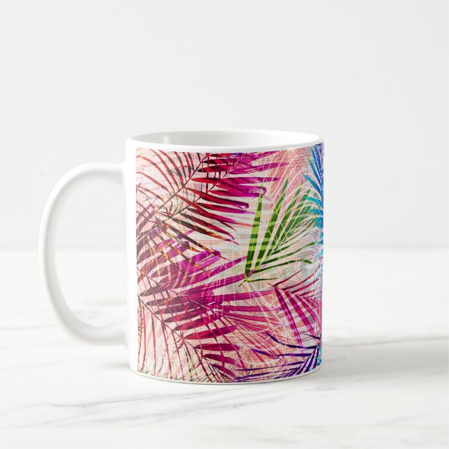 Caneca De Café Padrão de Sobreposição de Folhas de abstrato Water (Esquerda)