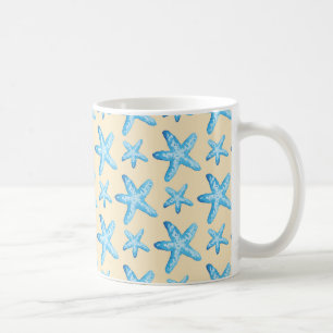 Caneca De Café Padrão de Starfish Azul de Cores Aquáticas