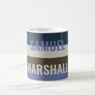 Caneca De Café Padrão de Stripes Azul e Castanho