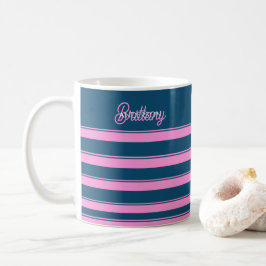Caneca De Café Padrão de Stripes Azul e Rosa Personalizado