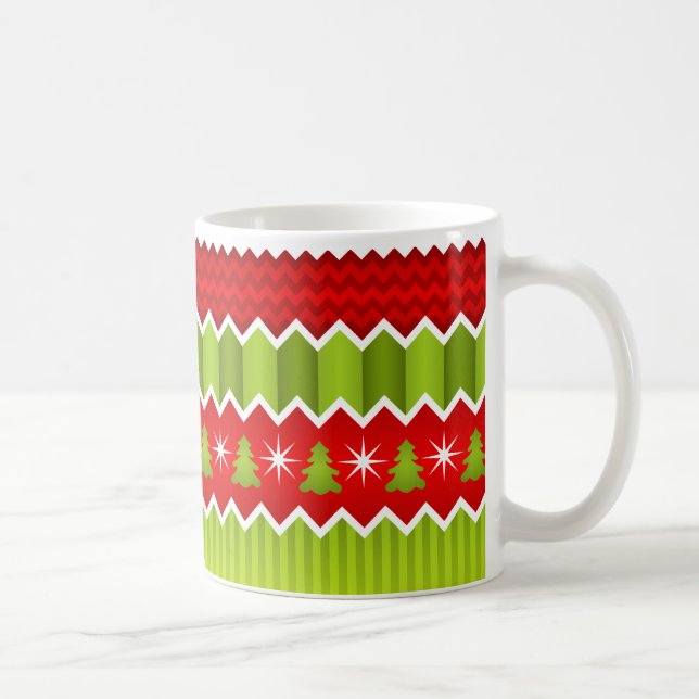 Caneca De Café Padrão De Stripes De Chevron Vermelho E Verde De N (Direita)