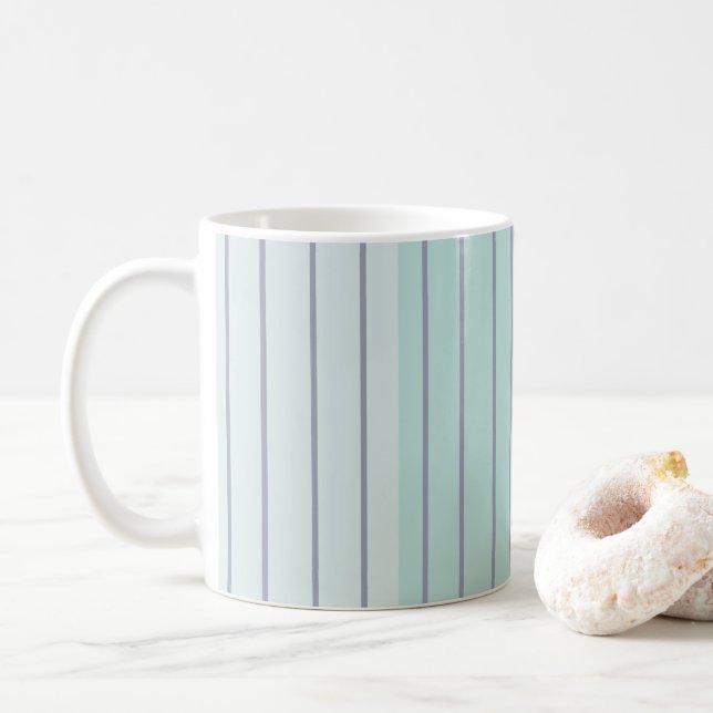 Caneca De Café Padrão de Stripes de Cinza Azul Teal (Com Donut)