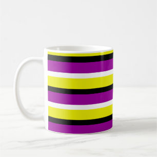 Caneca De Café Padrão de Stripes Roxo Amarelo