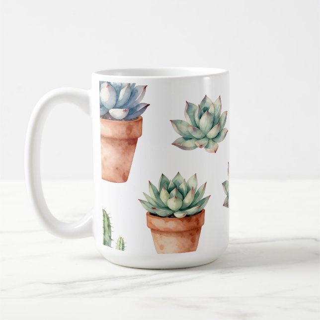 Caneca De Café Padrão de Suculentas em Aquarela (Esquerda)