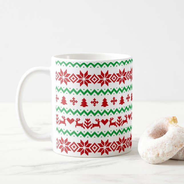 Caneca De Café Padrão de Suéter de Natal (Com Donut)