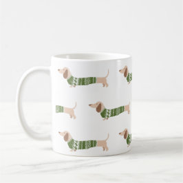 Caneca De Café Padrão de Suéter de Natal Feio Verde Dachshund