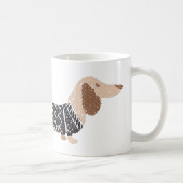 Caneca De Café Padrão de Suéter de Natal Preto de Dachshund Engra