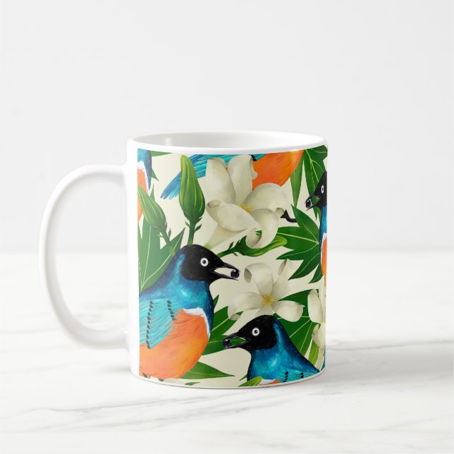 Caneca De Café Padrão de superfície com frutas, folhas e escoamen (Esquerda)