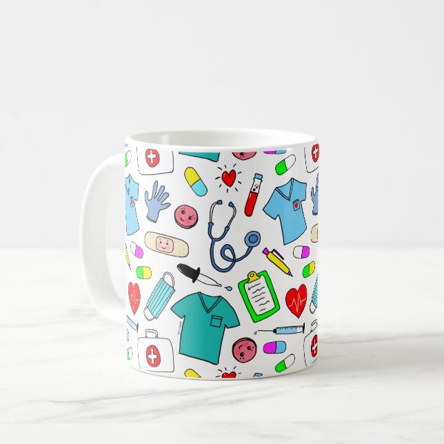 Caneca De Café Padrão De Suprimentos Médicos De Enfermeira (Frente Esquerda)